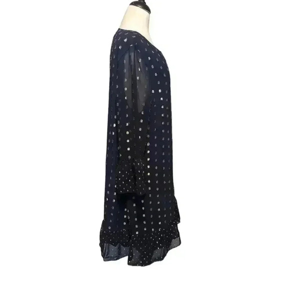 Crown & Ivy Navy Blue Metallic Dot Long Sleeve Highland Ruffle Dress Size XXL - Picture 7 of 9